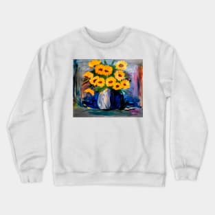 sunflowers in a metallic blue and silver vase Crewneck Sweatshirt